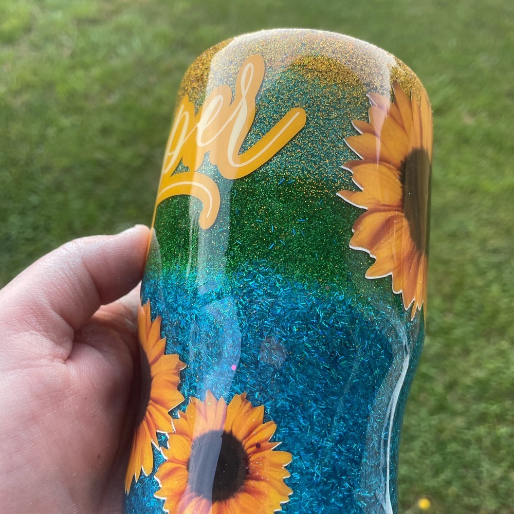 Personalized Sunflower Glitter Tumbler